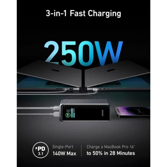 Anker Prime 27,650Mah Power Bank (250W) Series 7 -Black